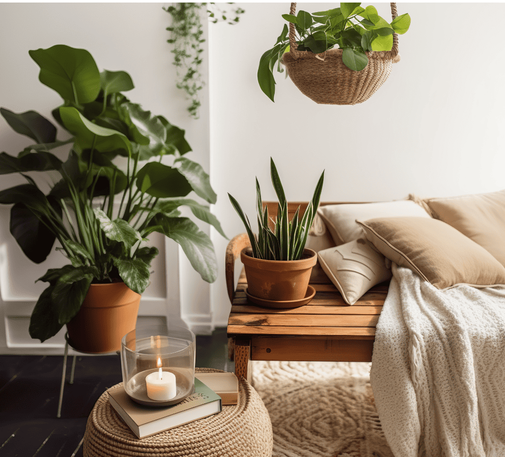 Boho coastal decor with plants