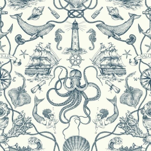 mermaid and octopus bathroom wallpaper