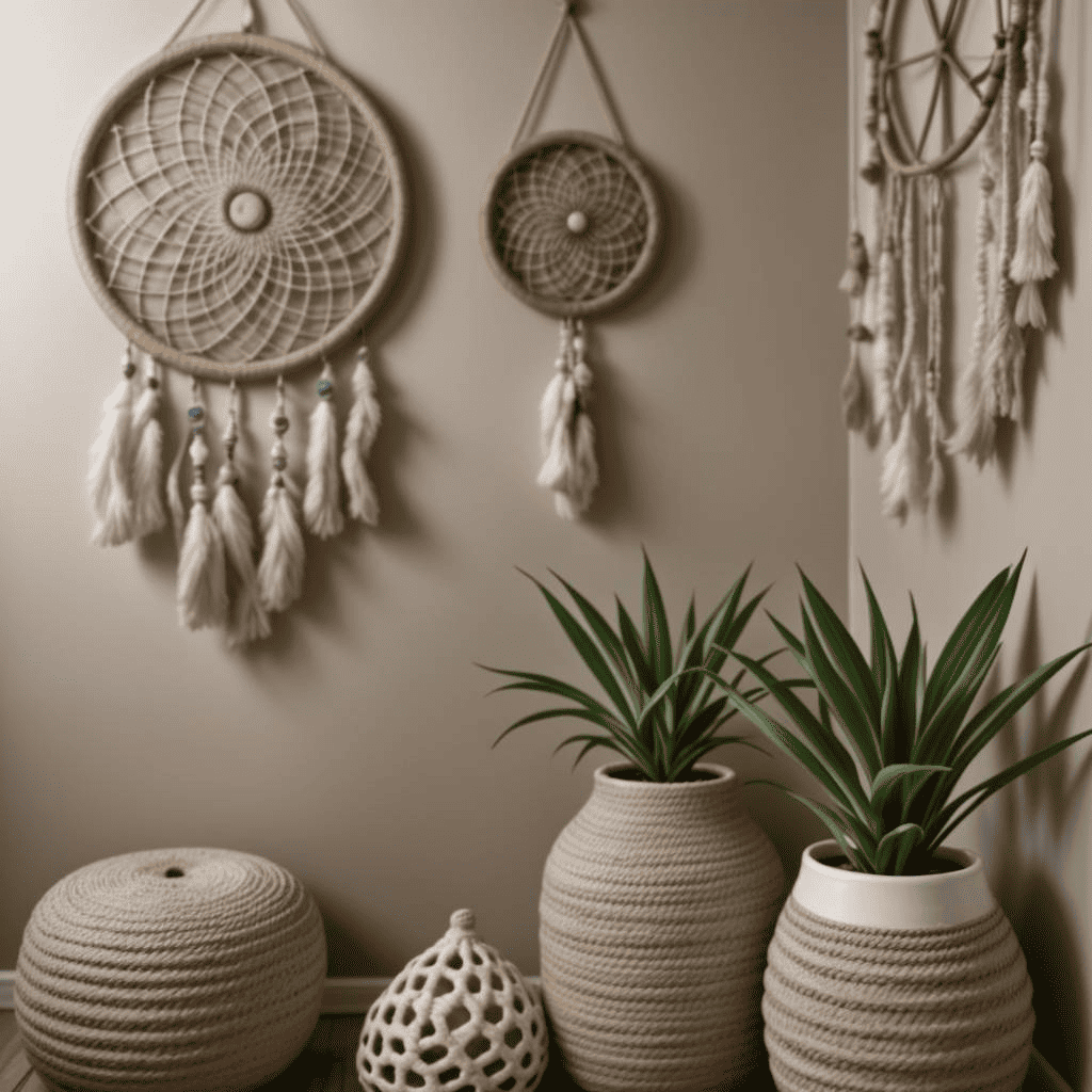 dreamcatchers with coastal greenery decor.