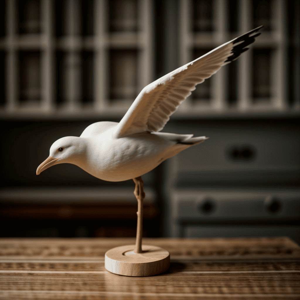 A white seagull figurine made of wood